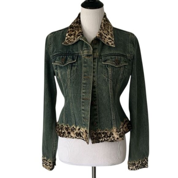 Vintage Newport News Jeanology Jean Leopard Jacket Waist-Length size 8 - Picture 1 of 3